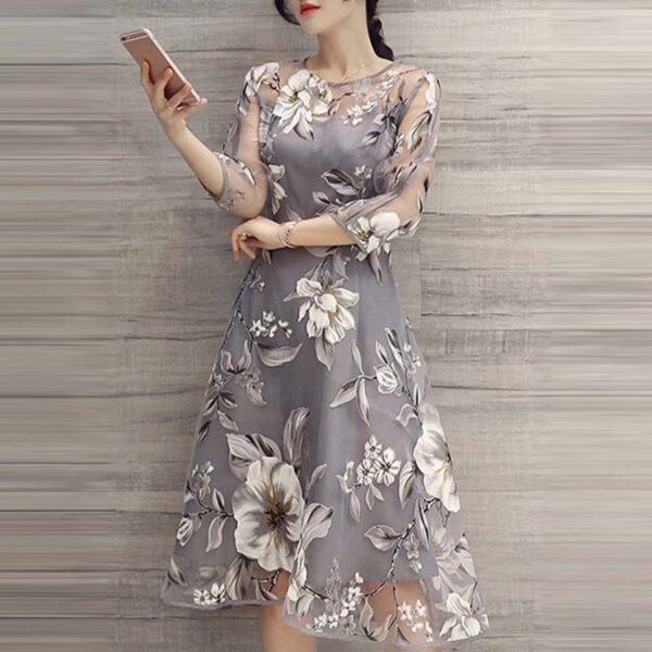 Fashion Round Neck Printed Organza Dress