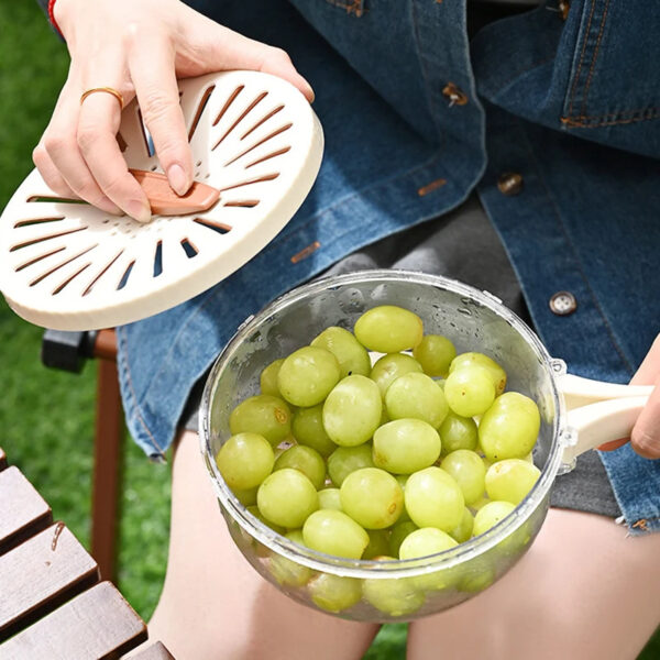 Fruit Drain Basket With Lid Vegetable Washing Bowl Foldable Handle Cleaning Colander Plastic Refrigerator Crisper Kitchen Box Kitchen Gadgets - Image 3