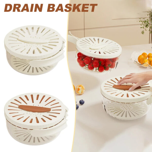 Fruit Drain Basket With Lid Vegetable Washing Bowl Foldable Handle Cleaning Colander Plastic Refrigerator Crisper Kitchen Box Kitchen Gadgets - Image 7